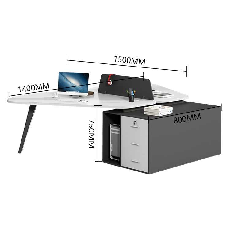 円弧型デスク　役員用デスク　モジュール式デスク　大型デスク　変形オフィスデスク　職場　役員用　企業用　広い下肢空間　仕切りパネル付き　サイドキャビネット　丈夫な脚部　多目的　耐久性　厚手　シンプル　ブラウンウォールナット　カスタマイズ可能　YGZ-P009